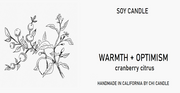 Warmth + Optimism Soy Candle 8 oz Tumbler.  Hand-sketched design label.