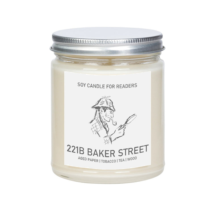 221B Baker Street 8 oz Glass Jar Literary Soy Candle for Readers