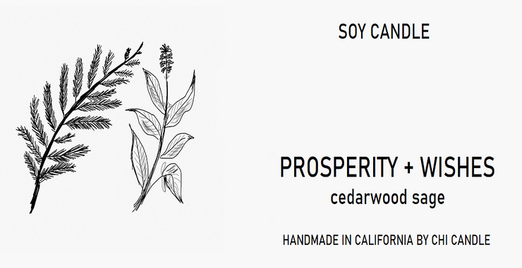 Prosperity + Wishes Soy Candle 8 oz Tumbler. Hand-sketched design label.