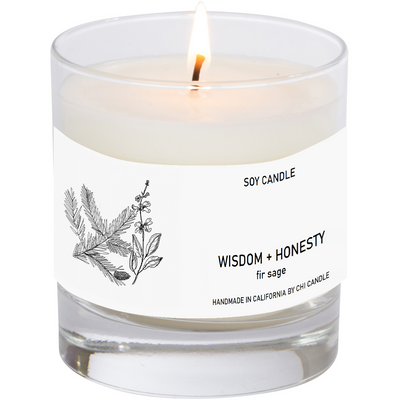 Wisdom + Honesty Soy Candle 8 oz Tumbler.  Hand-sketched design label.