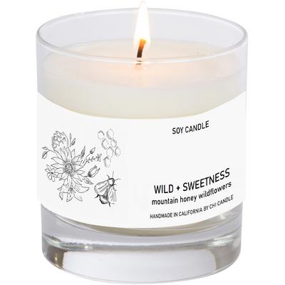 Wild + Sweetness Soy Candle 8 oz Tumbler. Hand-sketched design label.