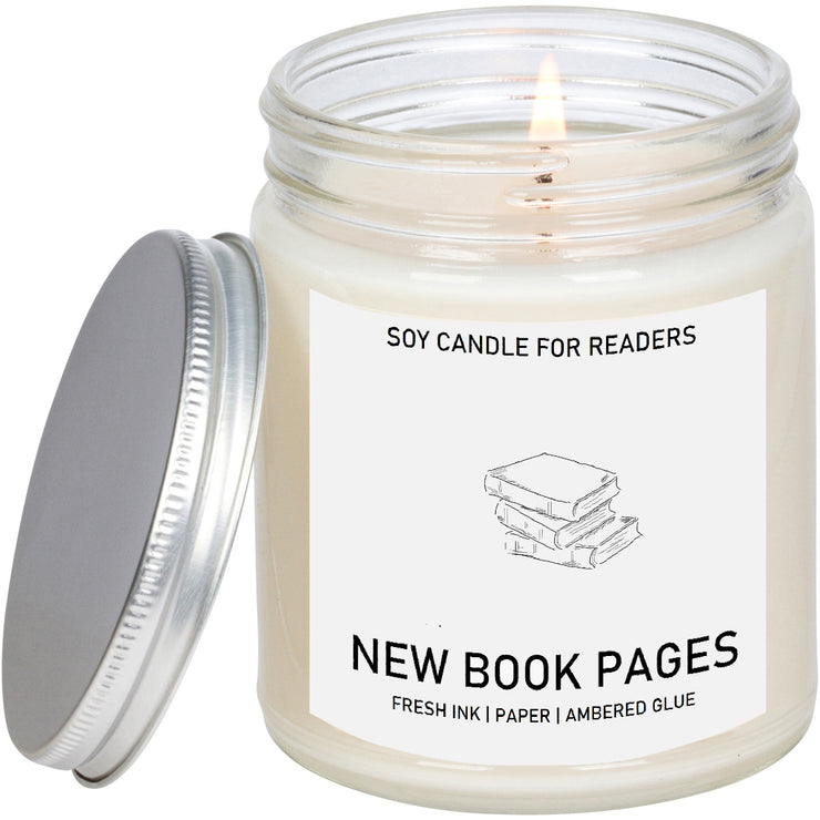 New Book Pages 8 oz Glass Jar Literary Soy Candle for Readers