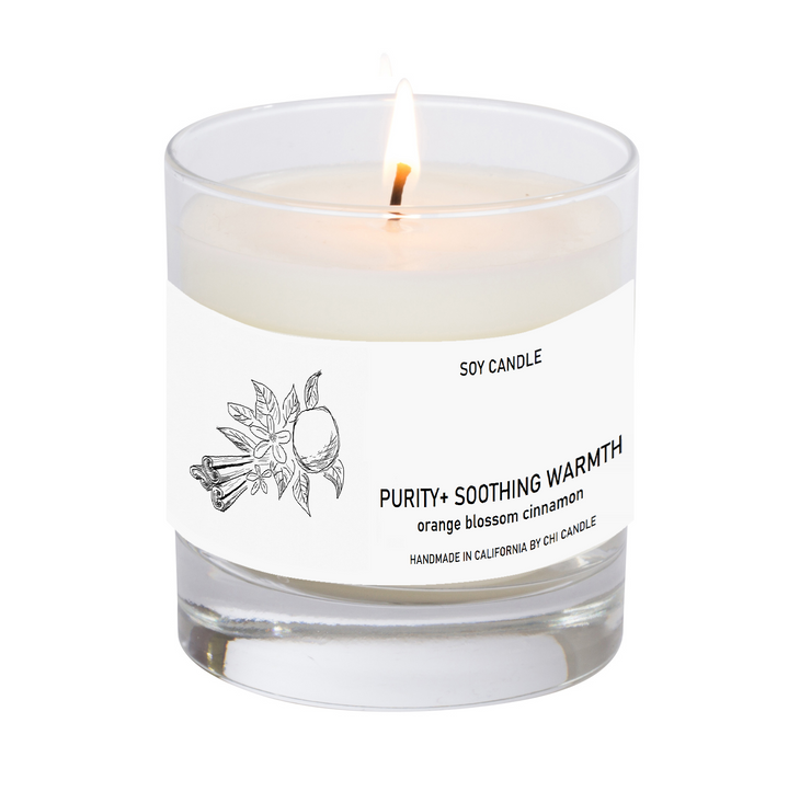 Purity+ Soothing Warmth Soy Candle 8 oz Tumbler. Hand-sketched design.