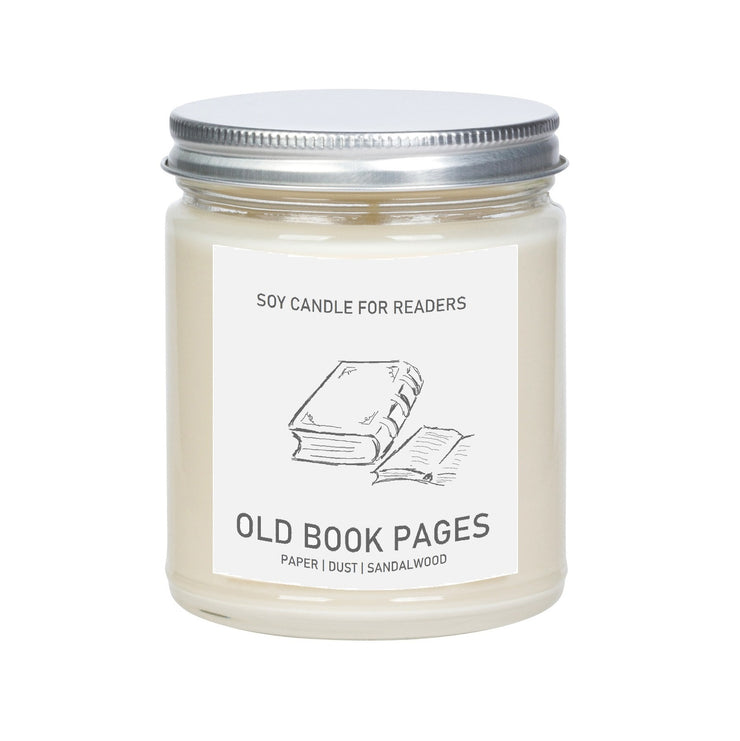 Old Book Pages 8 oz Glass Jar Literary Soy Candle for Readers