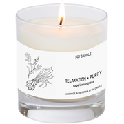 Relaxation + Purity Soy Candle 8 oz Tumbler.  Hand-sketched