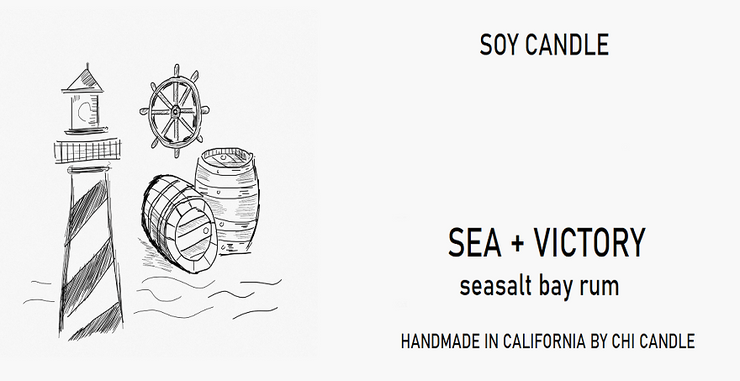 Sea + Victory Soy Candle 8 oz Tumbler.  Hand-sketched design label.