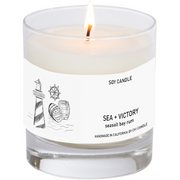 Sea + Victory Soy Candle 8 oz Tumbler.  Hand-sketched design label.