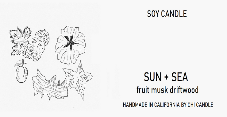 Sun + Sea Soy Candle 8 oz Tumbler.Hand-sketched design label.