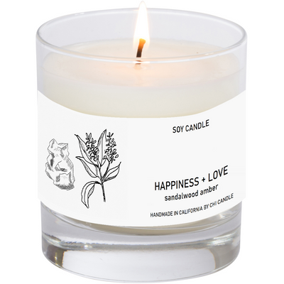 Happiness + Love Soy Candle 8 oz Tumbler.  Hand-sketched design.